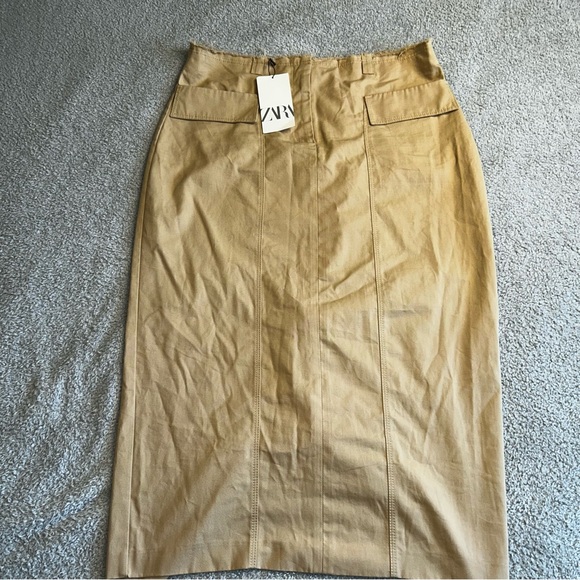 Zara Dresses & Skirts - Zara Tan Cargo Midi Pencil Skirt for Casual Wear